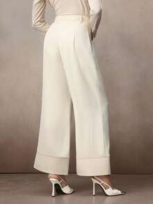 Modelyn Women's Elegant Wide Leg Loose Fit Long Straight Pants, Basic Daily Trousers - Khaki - View 3