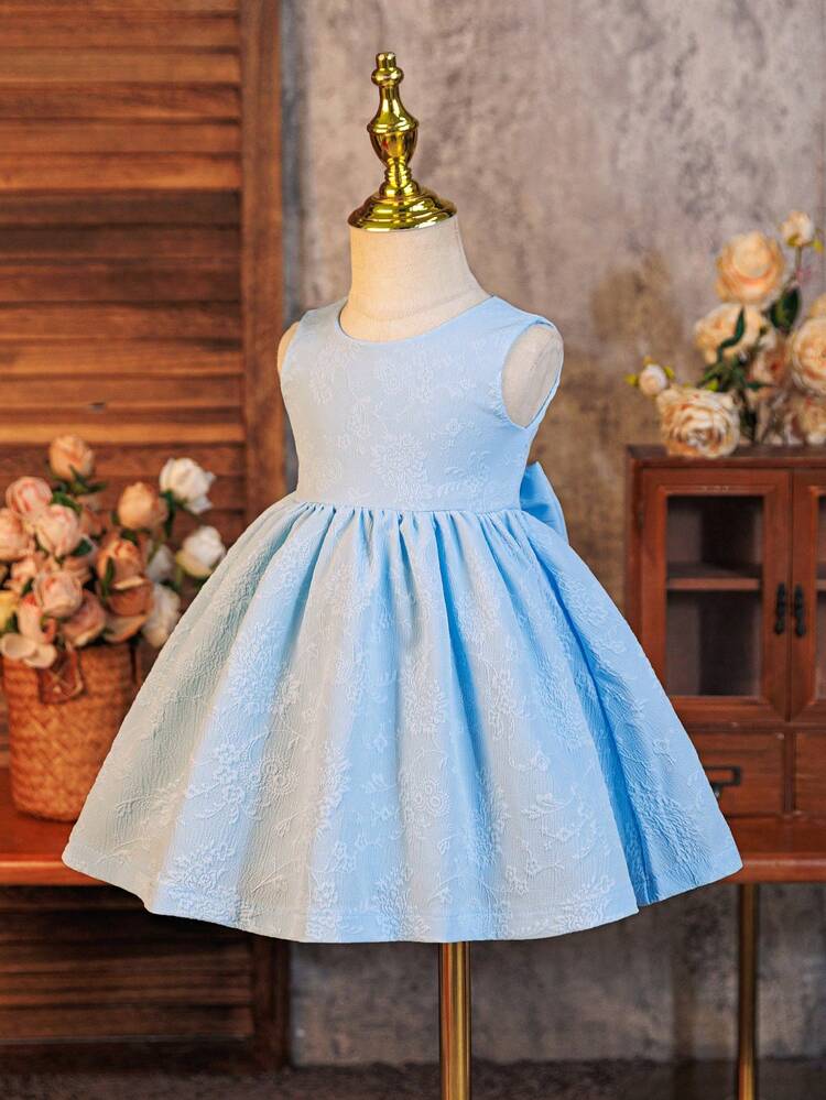 light blue toddler dress Glamorique Kids Baby Girl Floral Jacquard Camisole Princess Dress,Elegant Flower Girl Summer With Detachable Bow For 1st Birthday,Wedding,Party Perfect for Spring