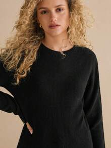 MOTF PREMIUM Jersey de cuello redondo de manga larga 100% lana tejida, otoño/invierno - Negro - Ver 3