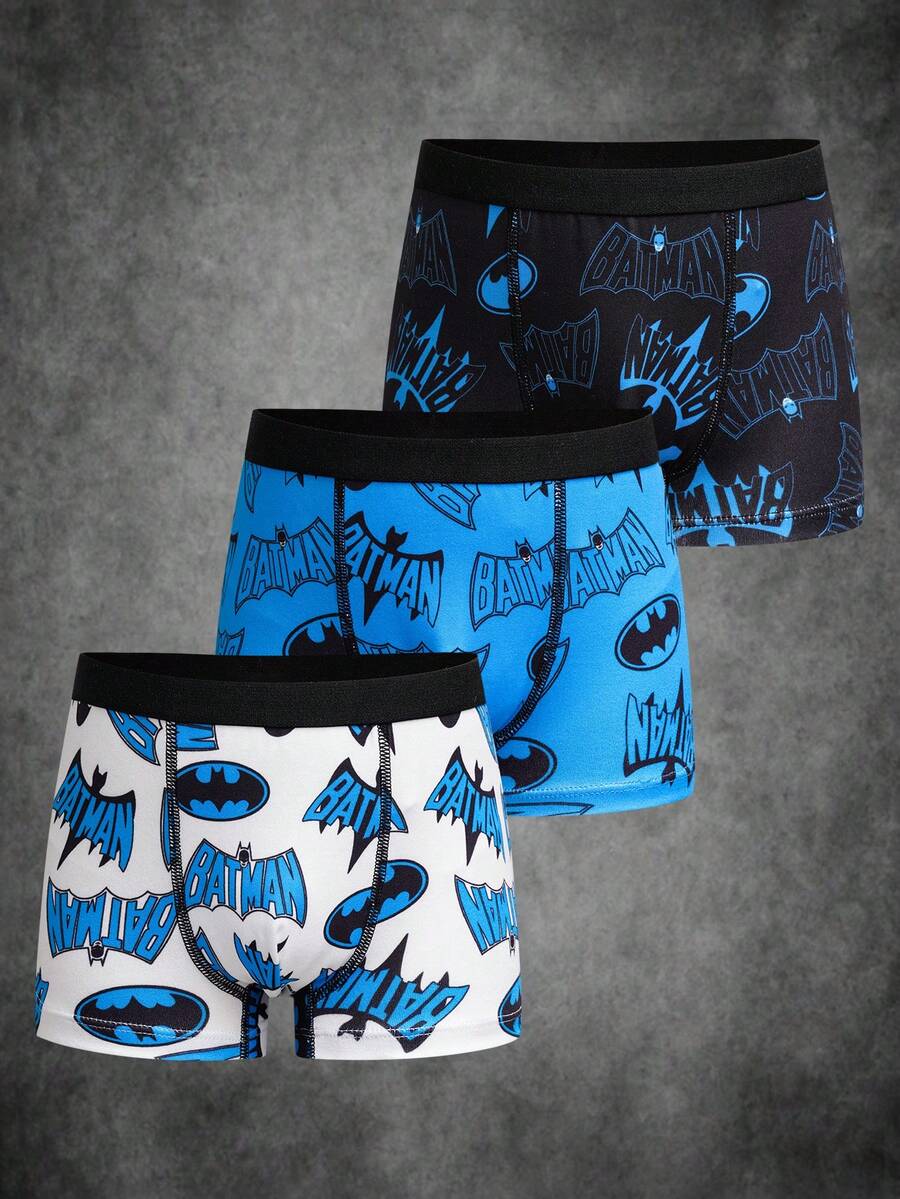 BATMAN X SHEIN Young Boy Comfortable Soft Breathable Bat & Letter Graphic Trunks - Blue - View 1