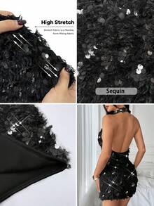 Rafferiza Đầm ôm sát không tay, màu mơ, cổ yếm, co giãn, gợi cảm dành cho nữ/Hẹn hò/Tiệc tùng/Hộp đêm/Đường phố/Halloween/Ngày Valentine/Sinh nhật/Mùa xuân/Hè/Thu/Đông. Đầm ngắn mới, trang phục mùa thu cho nữ, đầm dự tiệc cưới, đầm dự tiệc, đầm đính sequin, đầm thanh lịch, trang phục đi nhạc đồng quê, đầm sang trọng cho tiệc tùng, đầm cưới cho khách dự đám cưới, đầm Halloween, Giáng sinh, mùa đông. - màu đen - Xem 5