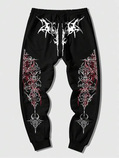 Street Life Elastic Waist Casual Drawstring Printed Men Pants