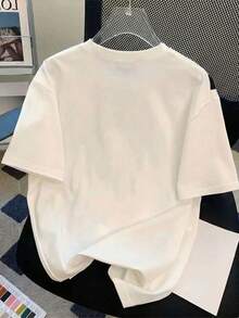 SHEIN 夏季新款经典黑色条纹，仿爱心印花图案设计，简约休闲版型，穿着舒适，夏季户外上衣，女士常规版型T恤，适合学生、教师、户外活动、购物等场合，时尚新颖的图案 - 白色 - 查看 2