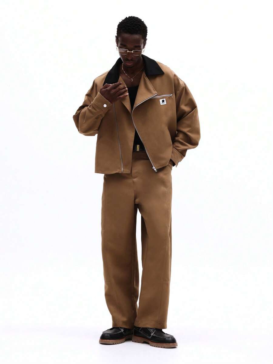 SUMWON Quần cargo màu nâu dáng côn, chi tiết phối vải, cạp quần đơn giản, kiểu dáng quần công sở dành cho nam. - Màu Khaki - Xem 1