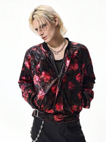 Street Life Herren Vintage Blume Muster Samt Jacke, Herbst