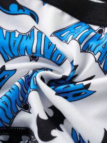 BATMAN X SHEIN Young Boy Comfortable Soft Breathable Bat & Letter Graphic Trunks - Blue - View 4