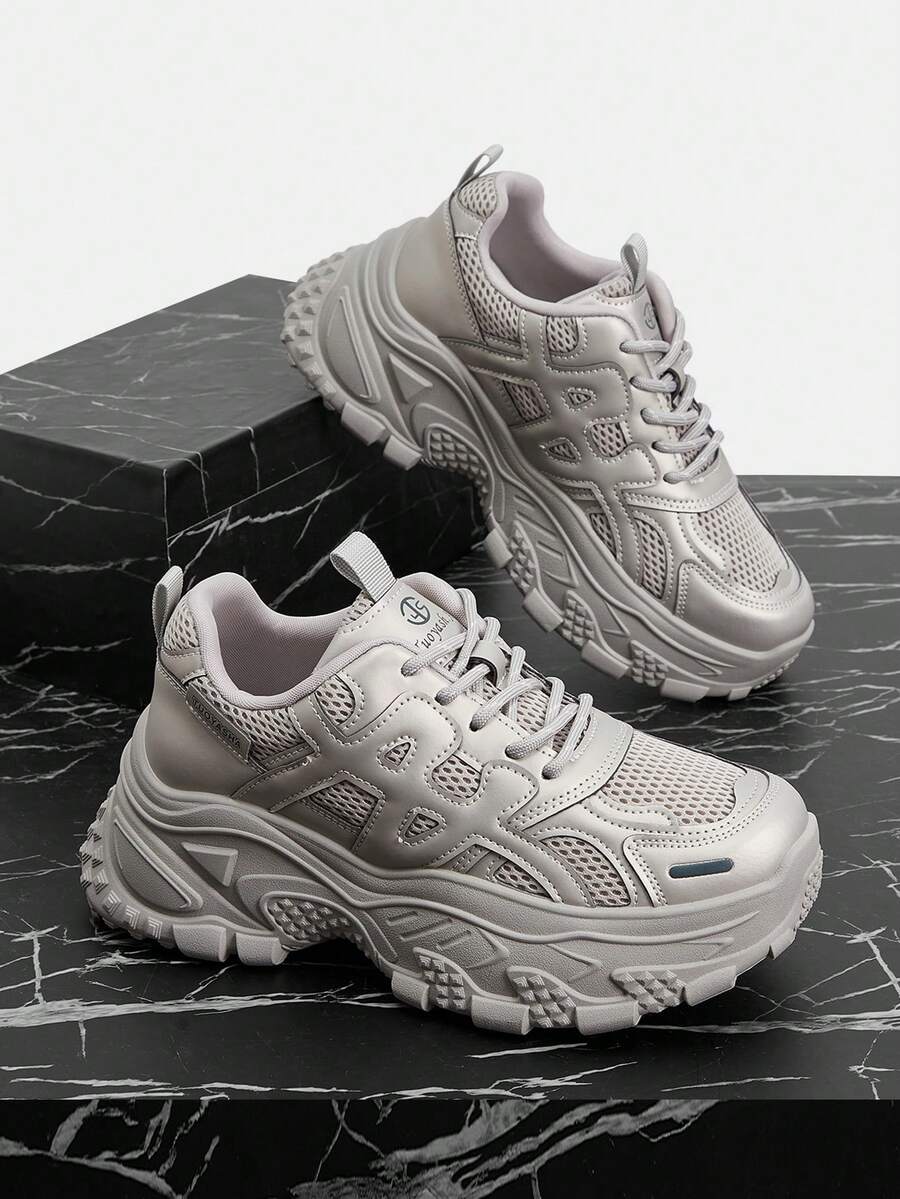 Vate Women's Fashionable Versatile Casual Wedge Sneakers - Grey - View 1