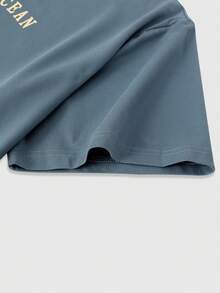 ROMWE MEN 男士圆领短袖休闲百搭T恤，夏季 - 藍色 - 查看 4