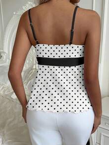 CovetEZ Women's Casual Elegant Bodycon Camisole, Women's Summer Clothing, Polka Dot Print, Bow Tie, Babydoll, Color Block,Spring Outfit Women,Summer ,Going Out Tops For Women,,Clean Girl - Multicolor - View 2