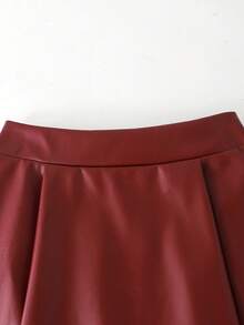 Tween Girls PU Mid-Length Skirt For Autumn And Winter, Fashionable And Elegant Commuting Skirt - Burgundy - View 4