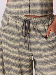 MUSERA 加大码条纹抽绳腰阔腿裤 - 彩色 - 查看 5