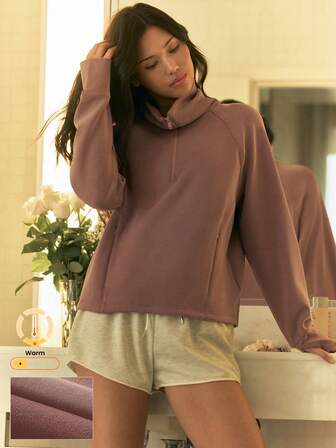 GLOWMODE Modal Get Comfy Ultra-Soft Smooth Loose Fit Contour Seams Adjustable Hem Zipper Pockets Half-Zip Pullover Daily Casual Wear Fall Winter