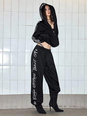 ROMWE Avant Oversized Graphic Embroidered Hoodie Sweatshirt