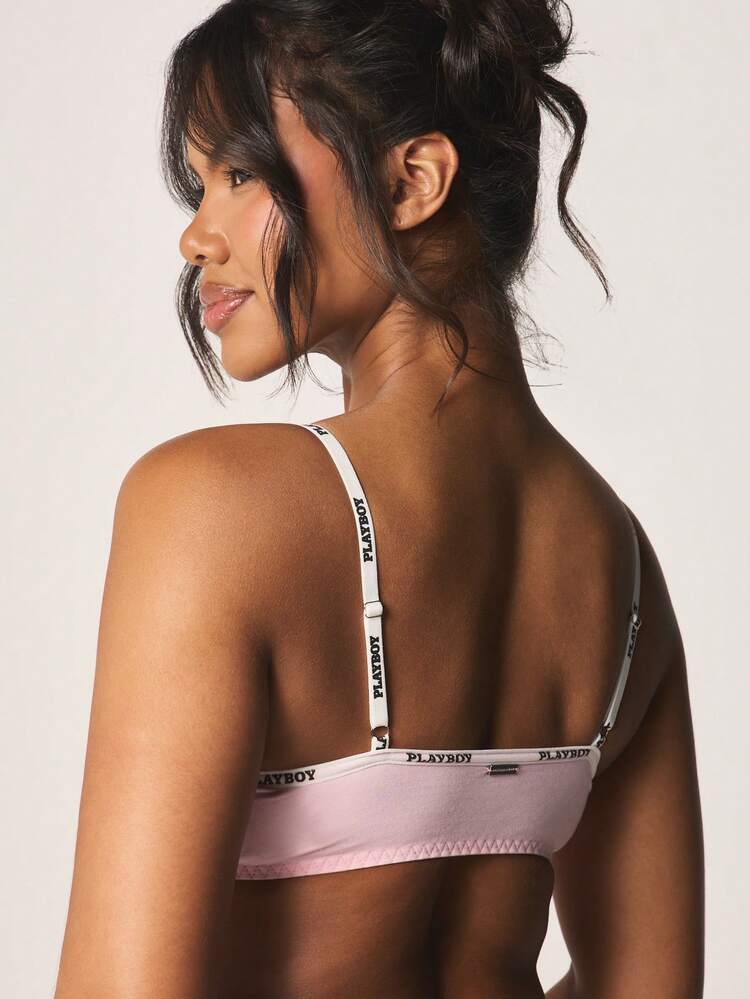 Missguided x Playboy Logo Bralette With Contrast Brand Tape Straps Soft Cup Pullover Style Lingerie Top