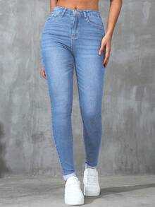 Jeanoix Women's High Waist Pocket Skinny Casual Versatile Denim Jeans - Light Wash - View 1