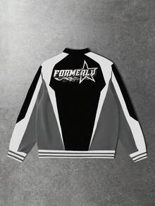 ROMWE MEN Street Life Spring Casual Graphic Men'S Racing Element Jacket, Suitable For Autumn/Winter - Multicolor - View 2