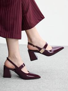 CUCCOO BIZCHIC 女士时尚杏色金属搭扣装饰粗跟鞋，经典简约设计，适合通勤、约会、派对、度假、婚礼等场合。 - 玫瑰紅 - 查看 4