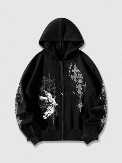 Herren Lässig Engel Muster Hoodie Sweatshirt, Herbst/Winter