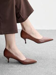 CUCCOO BIZCHIC Escarpins à bout pointu et talon aiguille pour femmes, élégants, décontractés, confortables, à enfiler, convenant pour le travail, les déplacements, les sorties, les fêtes et les occasions formelles - Acajou - Voir 3