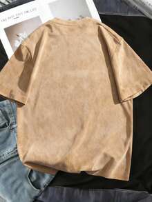 Manfinity Joysei Loose Khaki Suede 3D Letter T-Shirt, Suitable For School, Outings, And A Great Gift For Friends - Khaki - View 4