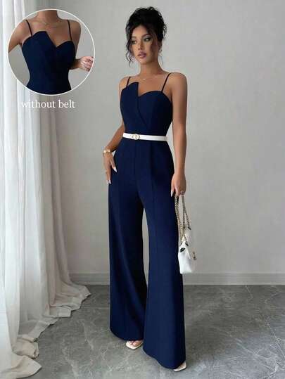 Elenzga Damen einfarbiger Jumpsuit mit Blumen-Bustier-Design und taillierter Taille, elegant für den Arbeitsweg und den Alltag