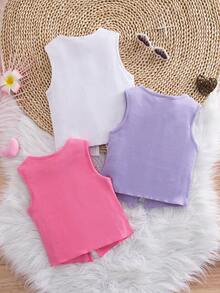 SHEIN Genkimix Kids 女童纯色蝴蝶结装饰简约吊带背心 - 彩色 - 查看 2