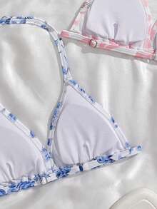 少女三件套比基尼，可爱豹纹和花卉图案，时尚泳装，适合游泳和夏季度假 - 彩色 - 查看 5