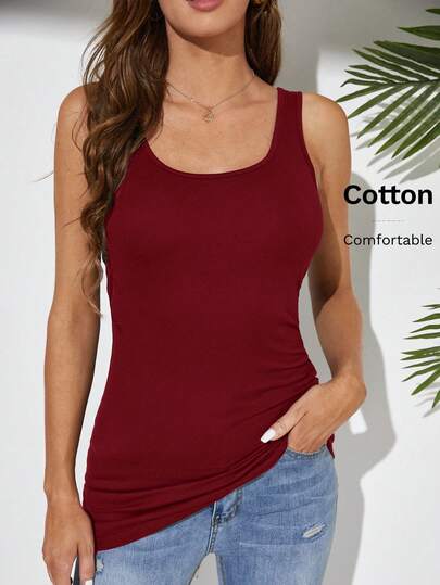 SHEIN Tall Women's Casual Solid Color Fitted Tank Top