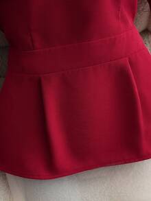 SHEIN Franclia Damen Bluse, Rundhalsausschnitt, Raglanärmel, dekorative Schleifenkragen, Metallknöpfe, T-Shirt Silhouette, tailliert, Webstoff, vielseitig, elegant, modisch - Rot - Übersicht 6