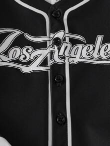 SHEIN Playful Pals Baby Boy Fashion Street Sports Baseball Jacket, Football Jersey, Basketball Jersey Style Jacket & Shorts Set, Baby Sports Outfit, Spring/Summer Set Baby Street Wear Baby Basketball Jersey Baby Boy Clothes Letterman Los Angeles Baby Boy Jersey Toddler Baseball Outfit - Black and White - View 5