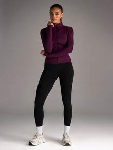 SHEIN BAE Slim-Fit Fitness Workout Running Zipper Stretchy Compression Casual Long Sleeve Yoga Jacket Katseye Weight Loss - Bold Plum - View 3