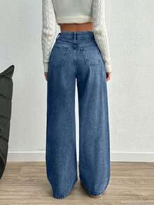SHEIN PETITE HIGH RISE WIDELEG Y2K STYLE JEAN PETITE - Light Wash - View 2