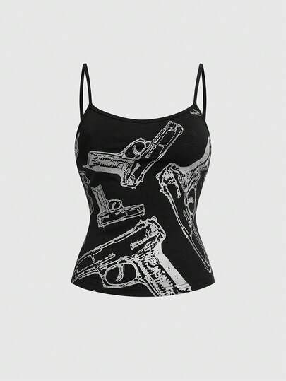 Grunge Punk Canotta da donna versatile con stampa di pistola in stile Y2K sexy