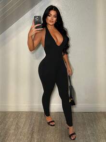 SHEIN SXY Body sans dos ni manches, couleur unie, sexy - Noir - Voir 4