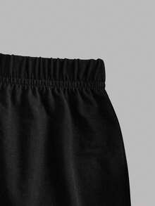 1 Set de Camiseta de manga corta con cuello redondo y leggings de estilo casual con estampado de dibujos animados y bloques de color morado y negro para niñas preadolescentes, adecuado para salidas en primavera/verano