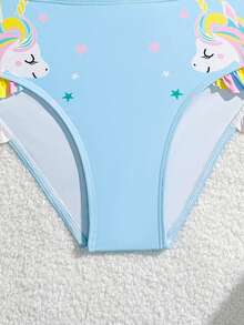 SHEIN 2pcs/Set Young Girls' Bikini Sets, Blue Striped Unicorn Print Bow Decor, Sports, Lively, Cute, Active, Suitable For Swimming, Beach, Pool, Photo Shooting, Gift, Water Park, Spa, Summer Kids Bathing Suits 2 Pieces Kids Swimwears Girls 2 Pieces Toddler Bathing Suit Young Girls Bikini Sets Young Girl 2 Pieces Ruffled Swimwear Set Swimwears For Girls Two Pieces With Ruffles Girls Bikini Sets With Ruffles Unicorn Swimwear Girls Unicorn Bathing Suit Girls Swim Two Pieces Rainbow Two Pieces Girls Beach Sets Unicorn Swimwears Kids Cute Dinosaur Swimwear For Kids - Multicolor - View 6