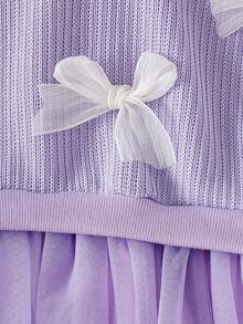 SHEIN Playful Pals فستان بياقة مستديرة وأكمام طويلة وذيل من الشبك مزين بالفراشات للبنات، طراز طازج وأنيق، جميل وحلو، مناسب للخريف/الشتاء