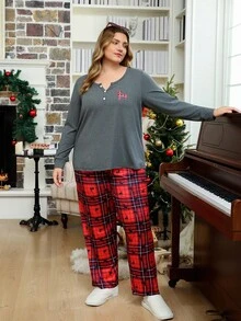 Lazeform 圣诞驯鹿和格子印花大码女士睡衣套装 - 彩色 - 查看 4