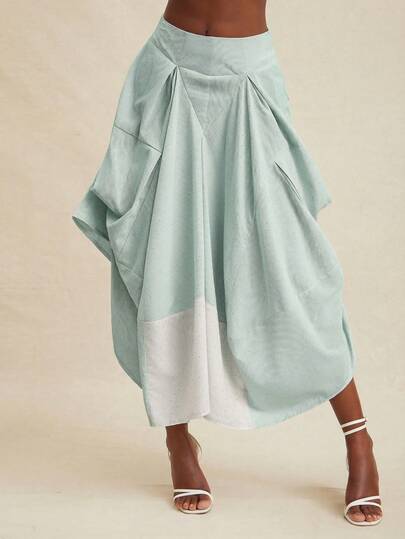 NYA SZN Falda midi voluminosa de dos tonos con estampado a rayas, ropa de trabajo, eventos especiales, elegante, ropa de calle, atuendos de oficina para mujeres