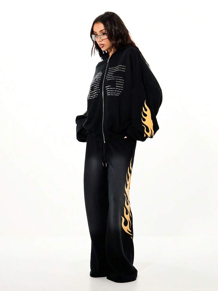 SUMWON WOMEN Flame Print Wide Leg Sweatpants