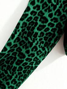 Franclia Camisa holgada de manga larga casual para mujer, con estampado de leopardo, sencilla y versátil para uso diario, otoño/invierno - Verde - Ver 6