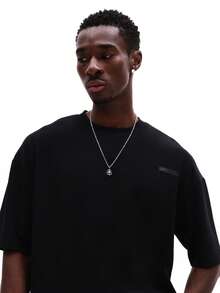 SUMWON Áo thun nam tay ngắn cổ tròn dáng rộng in hình đồ họa phía sau, họa tiết dấu vân tay, chất liệu cotton, kiểu dáng thường ngày. - màu đen - Xem 3