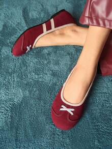 Rosivie Retro Color Block Comfortable Casual Flat Shoes, Suitable For Daily Commute Valentine's Day - Burgundy - View 11