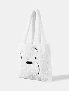 We Bare Bears X SHEIN 可爱的卡通毛绒手提袋 - 白色 - 查看 4