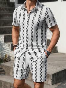 VENTUSAIL 男士Polo领纽扣半开襟几何印花短袖衬衫上衣搭配抽绳腰带口袋短裤，休闲日常穿搭套装，男士夏季服装套装，男士夏季运动服，男士两件套非洲衬衫裤套装，男士黑白套装，适合日常休闲、周末旅行、户外活动、探险旅行、轻松的工作环境或半正式场合，可作为男友/丈夫礼物、周年纪念/生日礼物、派对、暑假、新年、婚礼、情人节礼物。 - 黑與白 - 查看 6
