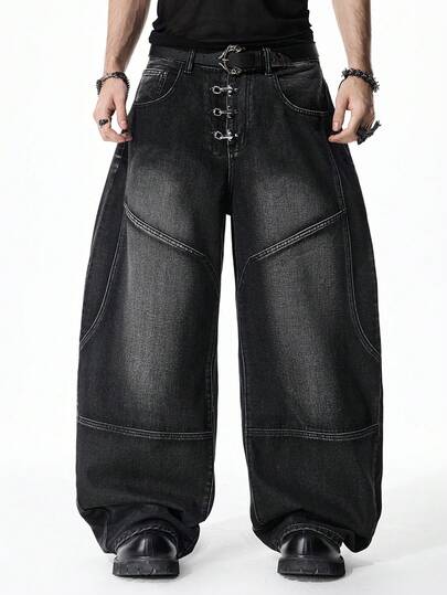 Street Life Jeans droits déchirés avec imprimé aile pour hommes