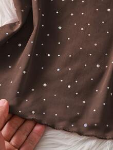 GlowEve Sheer Sequin Mesh Long Sleeve Women Top - Coffee Brown - View 4