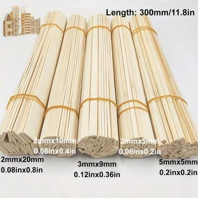10 thanh tre dài 30cm/11.81in dùng để tự làm mô hình xây dựng.
