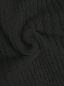 SHEIN Elenzya 女士休闲纯色针织罗纹露肩迷你毛衣连衣裙 - 黑色 - 查看 7