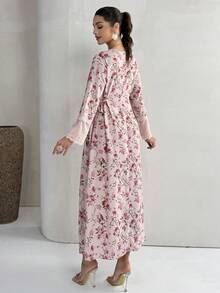 Yasmyna Abito elegante da donna con scollo a V, in in rete con inserti floreali - Rosa - Visualizzare 6